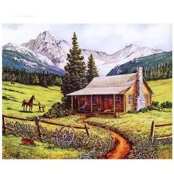 Алмазная вышивка Мозаика Картина Алмазная картина Пейзаж Деревенская лошадь DIY Картина Дом Домашний декор 20X30CM