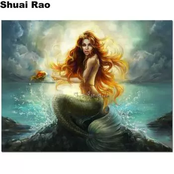 Алмазная вышивка Мультфильм Русалка Алмазная картина Узоры Фея 5d Diy Наклейки на стену Украшение 20X30CM