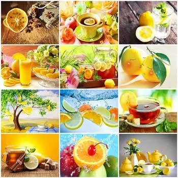 Алмазная вышивка на стене кухни, квадратная картина ручной работы из стразов, алмазная живопись, лимонная мозаика, домашний декор Full Round 20x30CM