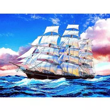 Алмазная вышивка Океан Парусник DIY Алмазная картина Полные круглые изображения Стразы Домашний декор 20X30CM