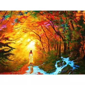 Алмазная вышивка Осенний лесной пейзаж Ручная алмазная живопись Рукоделие Мозаика Вышивка крестом 20X30CM