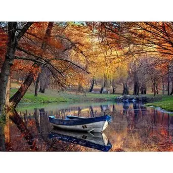Алмазная вышивка Осенний пейзаж с озером Ручная алмазная живопись Рукоделие Мозаика Вышивка крестом 20X30CM
