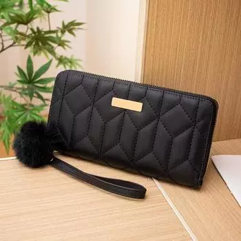 Алмазная вышивка пайетками, украшение в виде мехового шарика, многосекционная сумка для мелочи, элегантная и вместительная, длинная корейская версия