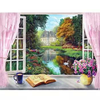 Алмазная вышивка пейзаж 5d алмазная живопись оконная рама декорации вышивка крестиком домашний декор 20X30CM