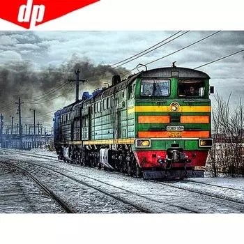 Алмазная вышивка Пейзаж Алмазная картина с круглыми камнями Поезд Хобби и ремесленные фотографии 20X30