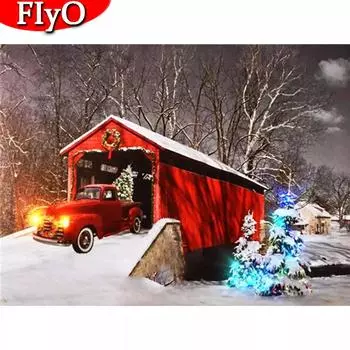 Алмазная вышивка Пейзаж Автомобиль Полный квадратный круглый вышивка крестом Алмазная картина Снежная мозаика Детская комната Декор Full Round (20X30CM)