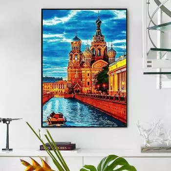 Алмазная вышивка Пейзаж Церковь Полный Круглый Алмазная картина Пейзаж Картина из бисера Ручная мозаика 20X30CM