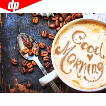 Алмазная вышивка Пейзаж Кофе Любовь Алмазная картина DIY Полный круглый вышивки крестом 20X30CM