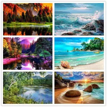 Алмазная вышивка Пейзаж Круглый 5D DIY Полный круг Алмазная картина Вышивка крестом 20X30CM красный