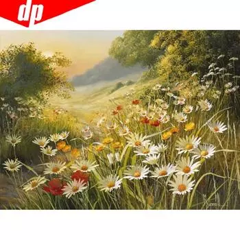 Алмазная вышивка Пейзаж Полевой цветок Алмазная картина DIY Полный круглый вышивки крестом 20X30CM