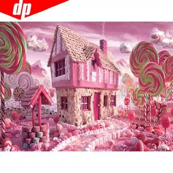 Алмазная вышивка Пейзаж Розовый замок Алмазная картина DIY Полный круглый вышивки крестом 20X30CM
