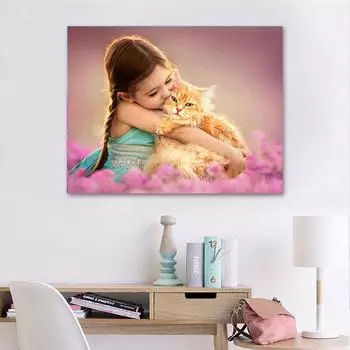 Алмазная вышивка, полная круглая алмазная картина, девушка и кошка, вышивка крестиком, рукоделие, мозаика, домашний декор 20X30CM