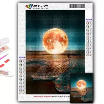 Алмазная вышивка Полная луна 5D DIY Алмазная картина Вышивка крестом Стразы Full Round 20X30CM