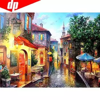 Алмазная вышивка Полный дисплей Живописная алмазная картина Круглые камни Пейзаж Изображение 20X30