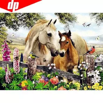 Алмазная вышивка Полный дисплей Животные Алмазная картина Круглые камни Лошадь Хобби и ремесло 20X30