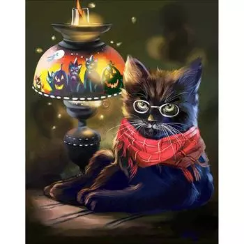 Алмазная вышивка Полный круглый кот DIY Алмазная картина Алмазная мозаика Стразы Домашний декор 20X30CM