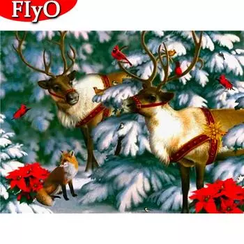 Алмазная вышивка Распродажа Олень 5D Алмазная картина Зимняя мозаика Полный квадратный животных Рождественские украшения для дома Full Round (20X30CM)
