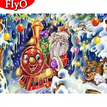 Алмазная вышивка Распродажа Поезд Горный хрусталь Картина 5D Алмазная картина Санта-Клаус Мозаика Мультфильм Рождественский декор Full Round (20X30CM)