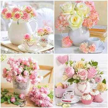 Алмазная вышивка Роза Полная дрель Квадратная алмазная картина Пион Вышивка крестом Распродажа Мозаика Цветок Вышивка крестом Домашний декор Full Round 20x20CM