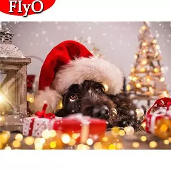 Алмазная вышивка Рождественская собака 5D Алмазная картина Животное Полная дрель Квадратная мозаика Праздничный подарок Ремесленный комплект Full Round (20X30CM)