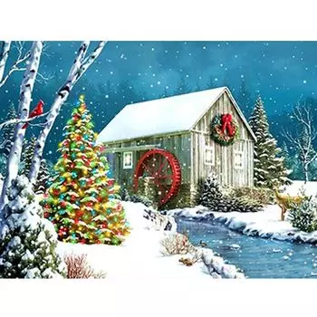 Алмазная вышивка Рождественский пейзаж DIY Алмазная мозаика Снег Алмазная картина Зимнее украшение дома 20X30CM