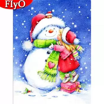 Алмазная вышивка Рождественский снеговик девушка полная квадратная алмазная живопись Пейзаж Алмазная мозаика ремесленный домашний декор Full Round (20X30CM)
