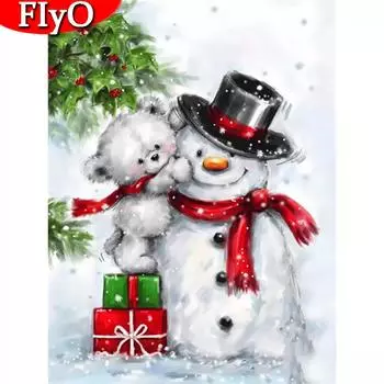 Алмазная вышивка Рождественский снеговик Медведь полностью квадратные стразы для алмазной живописи пейзаж вышивка крестом домашний декор Full Round (20X30CM)