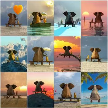 Алмазная вышивка слон животное вышивка крестиком алмазная живопись закат мозаика горный хрусталь картина мультфильм домашний декор Full Round 20x25CM