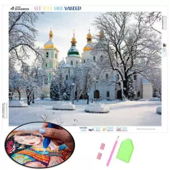 Алмазная вышивка Снежный пейзаж Полный квадратный круглый ремесленная распродажа 3D алмазная живопись Замок Вышивка крестиком Настенное искусство Full Round (20X30CM)