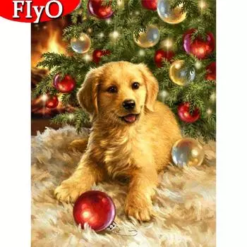 Алмазная вышивка собака полный квадратный круглый набор для вышивки крестом распродажа алмазная живопись Рождественская елка мозаика животное домашний декор Full Round (20X30CM)
