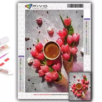 Алмазная вышивка тюльпаны и кофе 5D DIY алмазная живопись вышивка крестом стразы Full Round 20X30CM