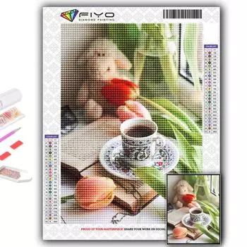 Алмазная вышивка тюльпаны и кофе 5D DIY алмазная живопись вышивка крестом стразы Full Round 20X30CM