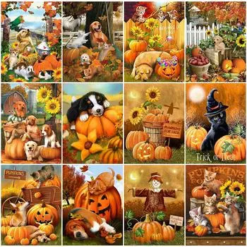 Алмазная вышивка тыква поделки алмазная живопись Хэллоуин вышивка крестом набор мозаика мультфильм полный квадрат круглый настенное искусство Full Round 20x30CM