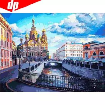 Алмазная вышивка Замок Пейзаж Полный круглый 5D DIY Алмазная картина Вышивка крестом 20X30CM