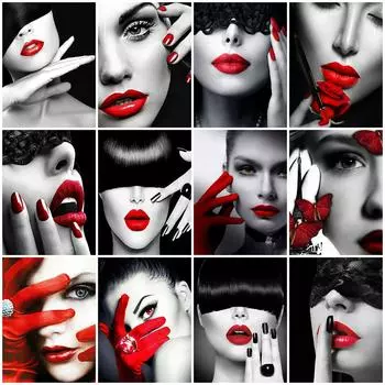 Алмазная вышивка женщина полная круглая алмазная живопись черный, красный горный хрусталь мозаика портрет вышивка крестом ремесла подарок Full Round 20x30CM