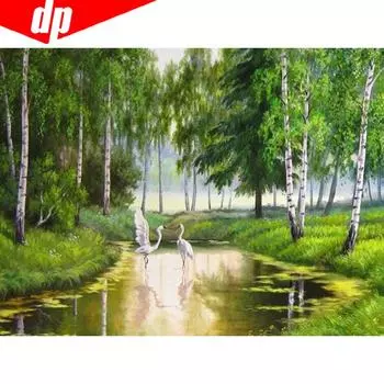 Алмазная вышивка Живописный березовый лес Полный круглый алмаз картина вышивка крестом 20X30CM