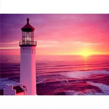 Алмазная вышивка Живописный Маяк 5D DIY Алмазная картина Вышивка крестом Мозаика Морской закат Домашний декор Подарок 20X30CM