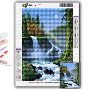 Алмазная вышивка Живописный водопад 5D DIY Алмазная картина Вышивка крестом Горный хрусталь Full Round 20X30CM