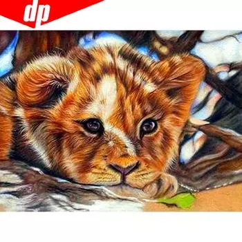 Алмазная вышивка животное полная дрель круглый 5D DIY алмазная живопись Тигр рукоделие картина 20X30CM