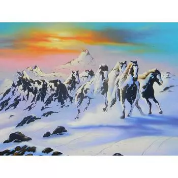 Алмазная вышивка Животные Снежная лошадь Стразы Картина Мозаика Комплект Полный круглый алмазная живопись 20X30CM