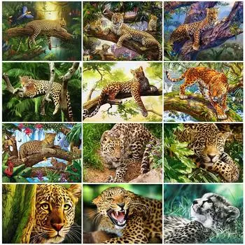 Алмазная вышивка животных 5D DIY Алмазная картина Леопардовые картины из стразов Мозаичный декор для дома Full Round 20x30CM