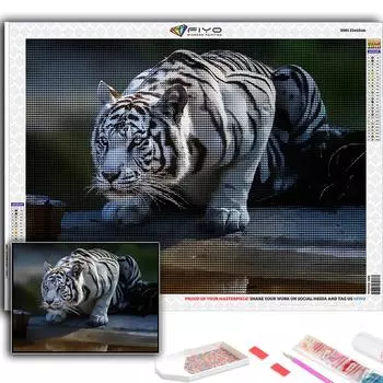 Алмазная вышивка животных Белый тигр 5D DIY Алмазная картина Вышивка крестом Горный хрусталь Full Round 20X30CM