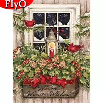 Алмазная вышивка Зимняя картина со стразами 5D DIY Алмазная картина Рождественская птица Мозаика Животное украшение дома Full Round (20X30CM)