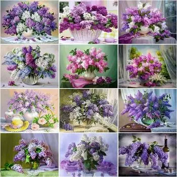 Алмазная живопись цветы полная дрель круглая алмазная вышивка фиолетовая лавандовая картина стразами домашний декор Full Round 20x30CM