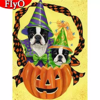 Алмазная живопись Хэллоуин Kit Бриллиантовая вышивка крест стежка Собака Мозаика животных Ручное домашнее украшение Full Round (20X30CM)