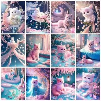 Алмазная живопись кошка цветок полный квадрат круглая мозаика новые поступления животное домашний декор Full Round 20x30CM