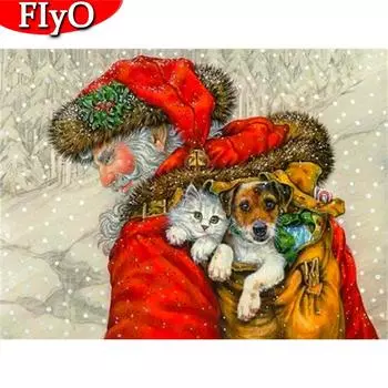 Алмазная картина вышивка крестом Санта-Клаус полная квадратная алмазная вышивка Рождественская мозаика Кот подарок ручной работы Full Round (20X30CM)