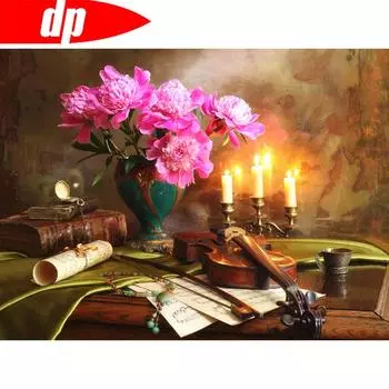 Алмазная картина Круглые камни Цветок DIY Полная алмазная мозаика Растение Алмазное искусство Украшение дома 20X30CM