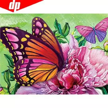 Алмазная живопись Круглые камни Цветы Алмазная вышивка Полный дисплей Бабочки Картины 20X30
