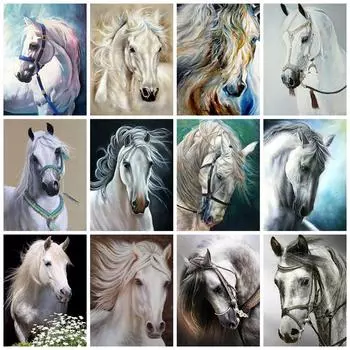 Алмазная живопись Лошадь Полная круглая вышивка Мозаика Животное Ручная работа Домашний декор Full Round 20x30CM